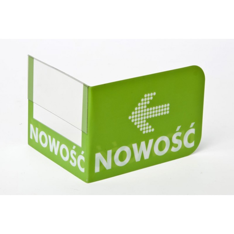 Stoper zielony z napisem „Nowosc” o wymiarach 160x60 mm [7467]