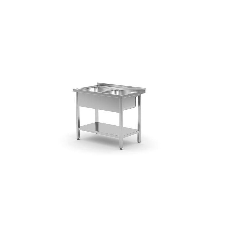 Stół z dwoma zlewami z półką - skręcany, o wym.1000x700x(H)850 mm