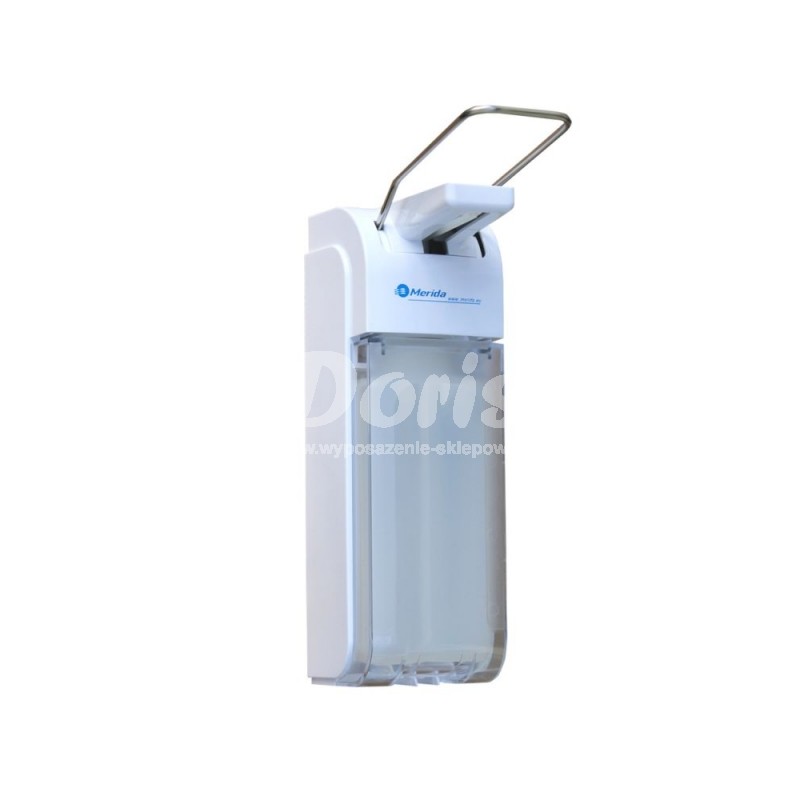 Dozownik plynów dezynfekcyjnych z tworzywa z przyciskiem lokciowym o pojemnosci 1000 ml lub 500 ml [D8P/MER]
