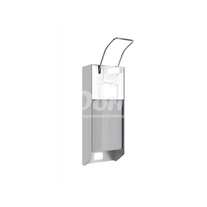 Metalowy dozownik plynów dezynfekcyjnych ze zbiornikiem o pojemnosci 500 ml i przyciskiem lokciowym [D9/MER]